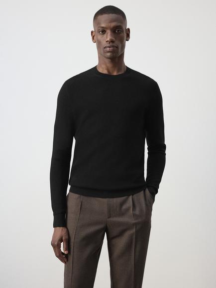 Mango Cotton Rich Crew Neck Jumper, Black