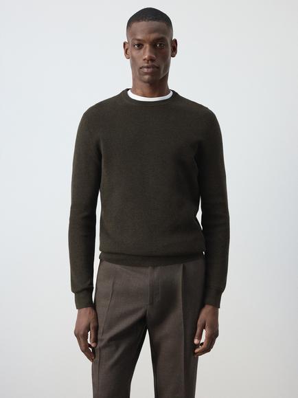 Mango Cotton Crew Neck Jumper, Blue, Chocolate