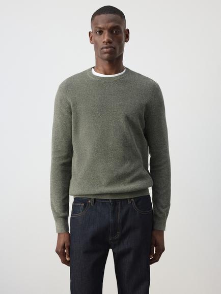 Mango Cotton Crew Neck Jumper, Blue, Khaki