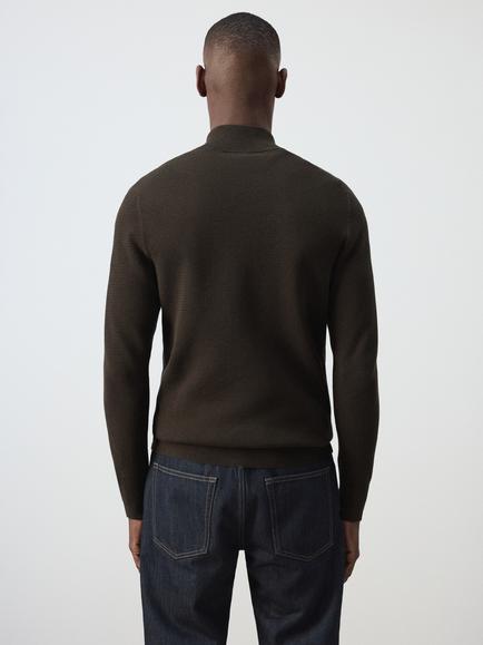 Mango Cotton Rich Half Zip Neck Jumper - view 2, Brown