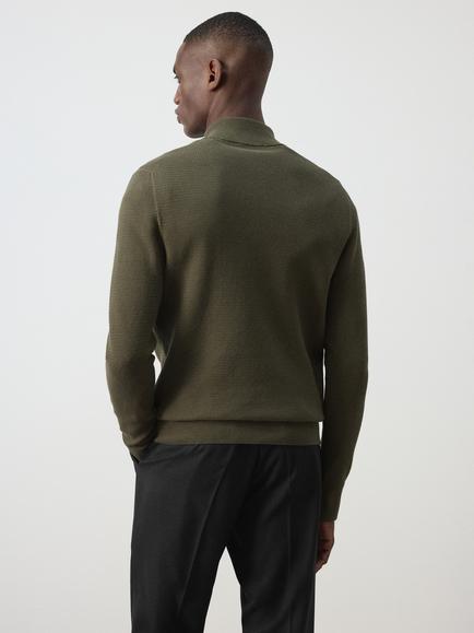 Mango Cotton Rich Half Zip Neck Jumper - view 2, Olive