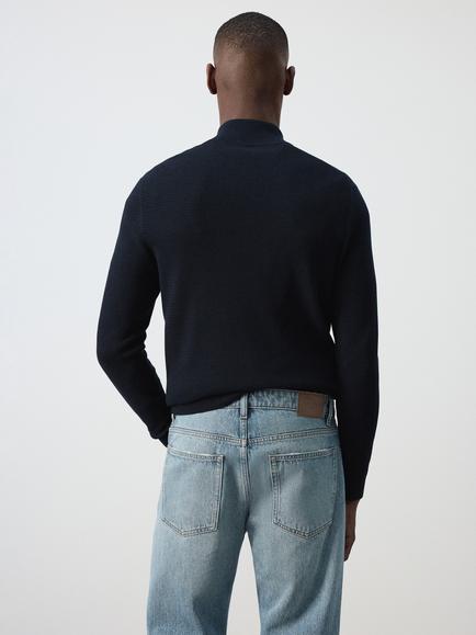 Mango Cotton Rich Half Zip Neck Jumper - view 2, Navy