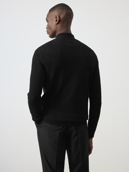 Mango Cotton Rich Half Zip Neck Jumper - view 2, Black