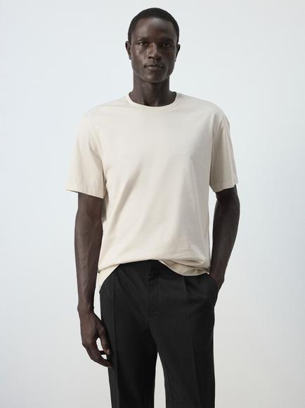 Mango Sculpted Crew Neck T-Shirt, Stone, Stone