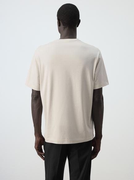 Mango Sculpted Crew Neck T-Shirt, Stone - view 2, Stone
