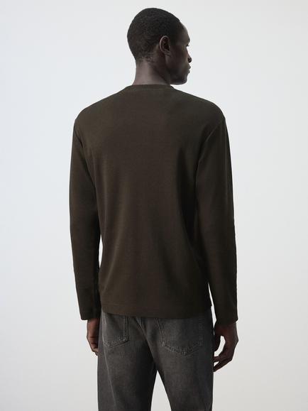 Mango Pure Cotton Long Sleeve Crew Neck T-Shirt - view 2, Brown