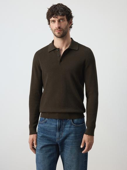 Mango Cotton Rich Knit Polo Top, Brown