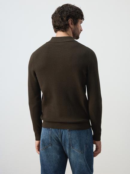 Mango Cotton Rich Knit Polo Top - view 2, Brown