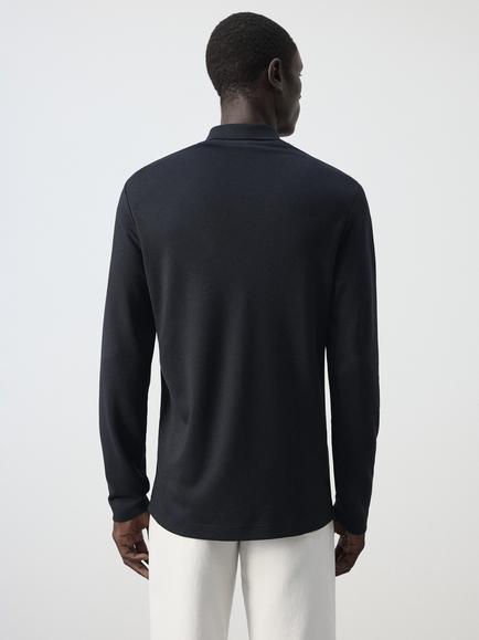 Mango Heritage Cotton Long Sleeve Collared Polo Top, Navy - view 2, Navy