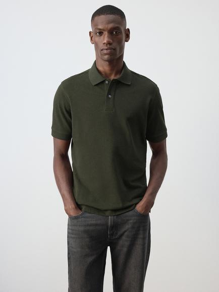 Mango Rea Pure Cotton Short Sleeve Polo Shirt, Mink, Hunting Green