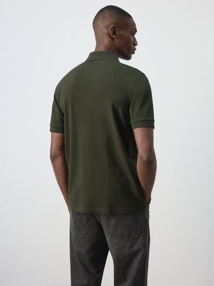 Mango Rea Pure Cotton Short Sleeve Polo Shirt, Mink - view 2, Hunting Green