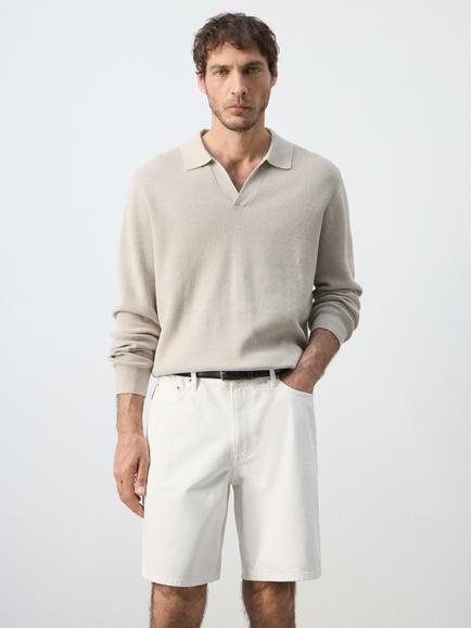 Mango Pure Cotton Knit Polo Top, Beige