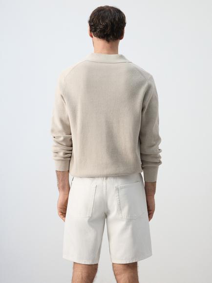 Mango Pure Cotton Knit Polo Top - view 2, Beige