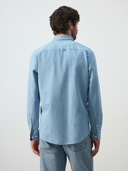 Mango Regular Fit Cotton Rich Shirt, Mid Blue - view 2, Light Blue