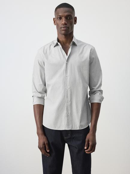 Mango Player Pure Cotton Striped Long Sleeve Shirt, Khaki, Khaki