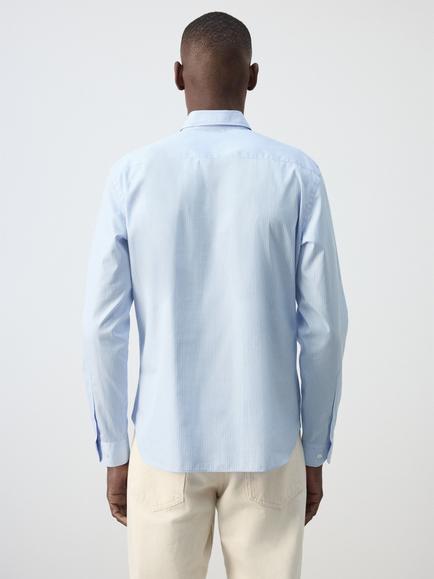 Mango Player Pure Cotton Striped Long Sleeve Shirt, Sky Blue - view 2, Sky Blue