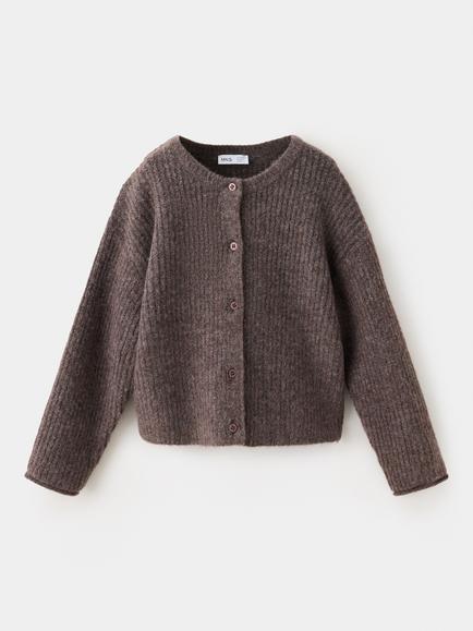 Mango Kids' Ribbed Cardigan, Brown, Brown