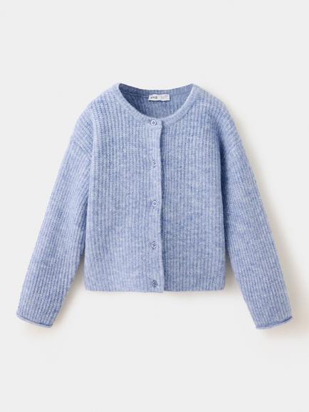 Mango Kids' Ribbed Cardigan, Blue, Blue