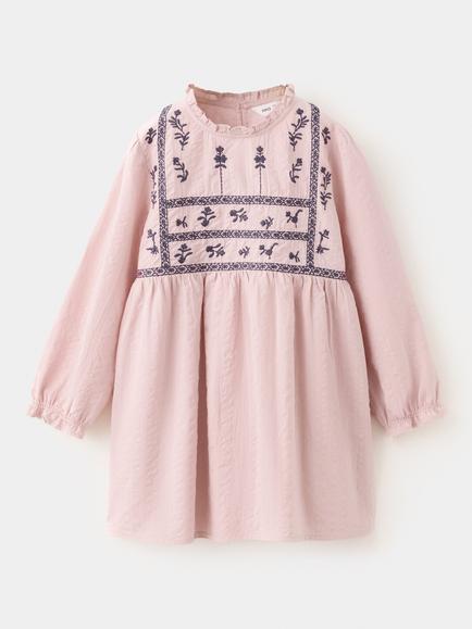 Mango Kids' Embroidered Yoke Tunic Dress, Pink, Pink
