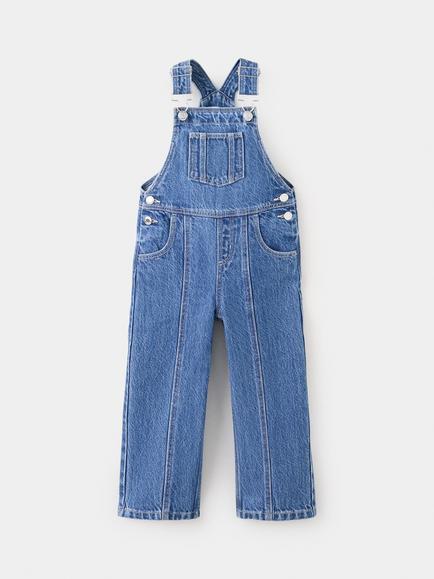 Mango Kids' Straight Leg Jean Dungarees, Blue, Blue