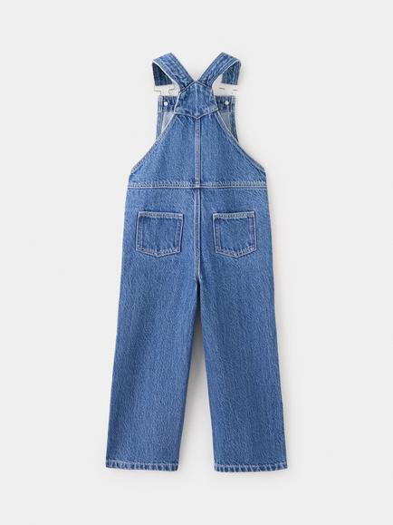 Mango Kids' Straight Leg Jean Dungarees, Blue - view 2, Blue
