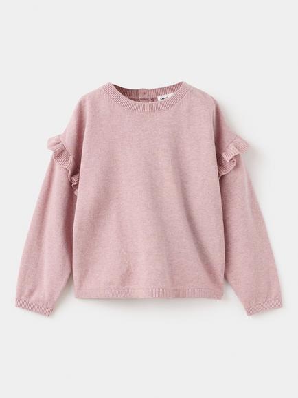 Mango Kids' Ruffled Shoulder Knit Jumper, Pink, Pink