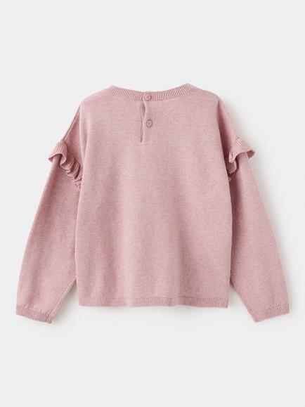 Mango Kids' Ruffled Shoulder Knit Jumper, Pink - view 2, Pink