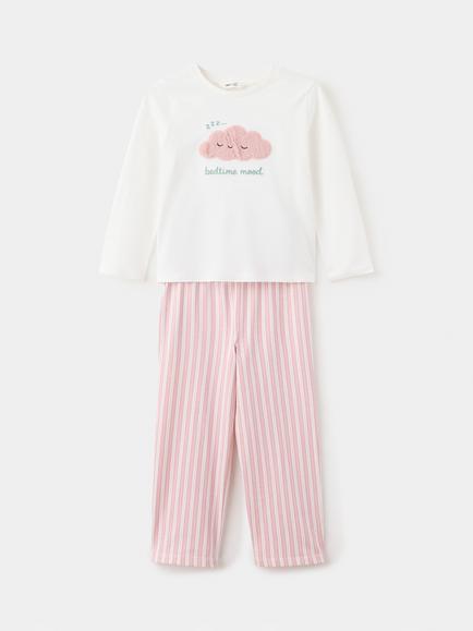 Mango Kids' Long Sleeve Cloud Applique Pyjama Set, Off White, Off White