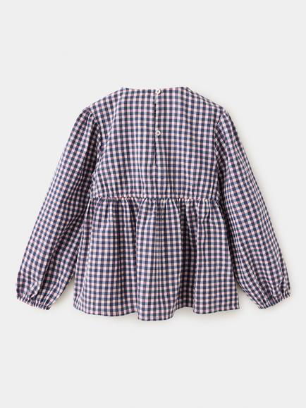 Mango Kids' Hand Smocked Gingham Peasant Blouse, Violet - view 2, Violet