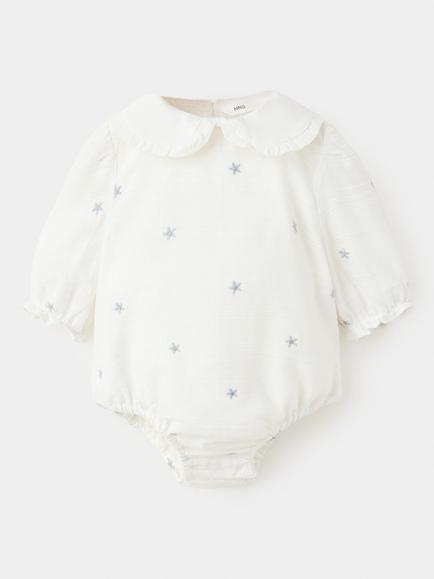 Mango Baby Embroidered Starfish Romper Suit, Off White, Off White