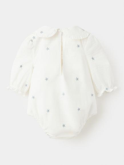 Mango Baby Embroidered Starfish Romper Suit, Off White - view 2, Off White