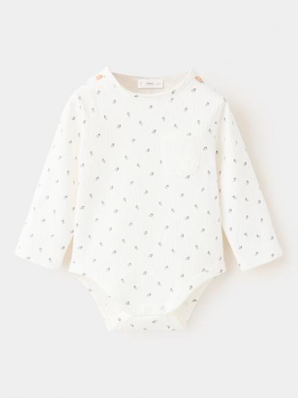 Mango Baby Leaf Print Bodysuit, Off White, Off White