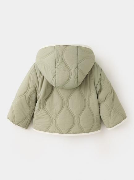 Mango Baby Quilted Hooded Jacket, Green - view 2, Green