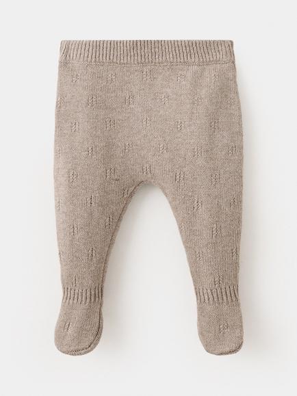Mango Baby Pointelle Footed Ribbed Leggings, Taupe, Taupe