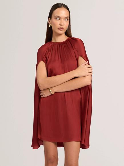 Ted Baker Joyela Short Sleeve Cape Satin Mini Dress, Dark Red, Dark Red