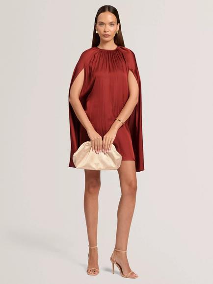 Ted Baker Joyela Short Sleeve Cape Satin Mini Dress, Dark Red - view 2, Dark Red