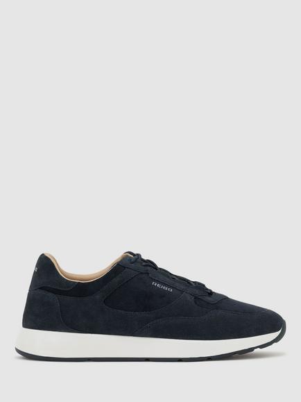 Reiss Grant Suede Lace Up Trainers, Dark Navy