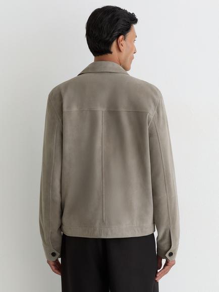 Reiss Wilstead Leather Shacket, Grey - view 2, Grey