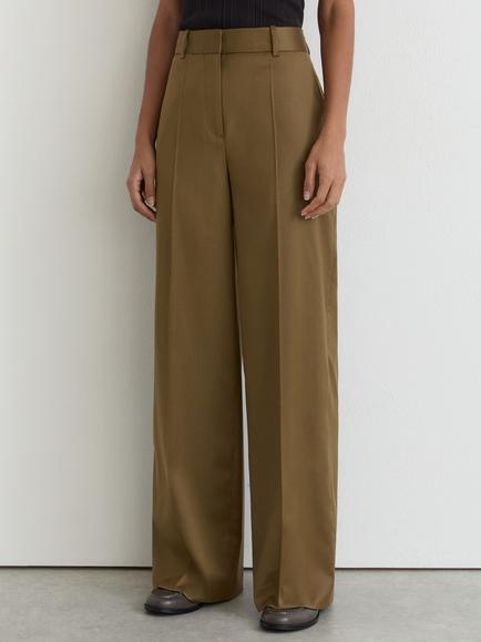 Reiss Petite Adie Wool Rich Wide Leg Trousers, Khaki, Khaki