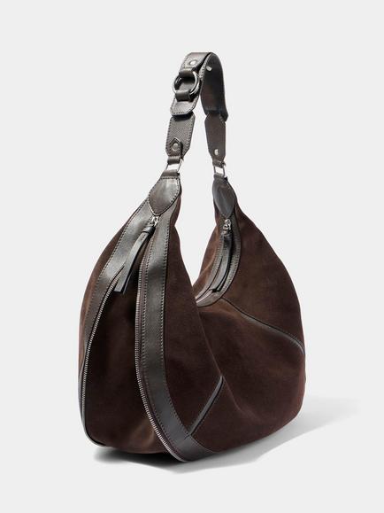 Mint Velvet Suede Shoulder Bag, Brown - view 2, Brown