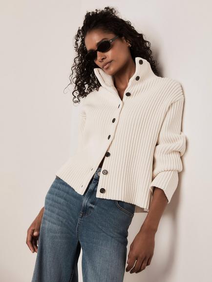 Mint Velvet Ribbed Knit Jacket, White Ivory - view 2, White Ivory