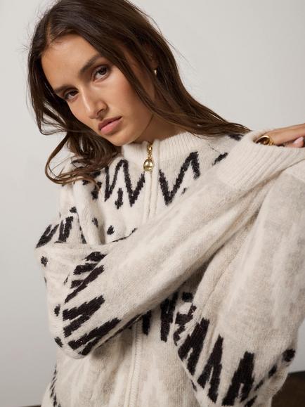 Mint Velvet Fair Isle Knit Cardigan, Natural - view 2, Natural