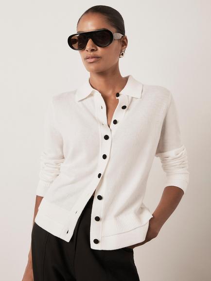 Mint Velvet Cotton Blend Collared Cardigan, Natural Cream, Natural Cream