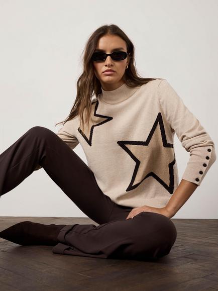 Mint Velvet Star Detail with Cashmere Jumper, Natural, Natural