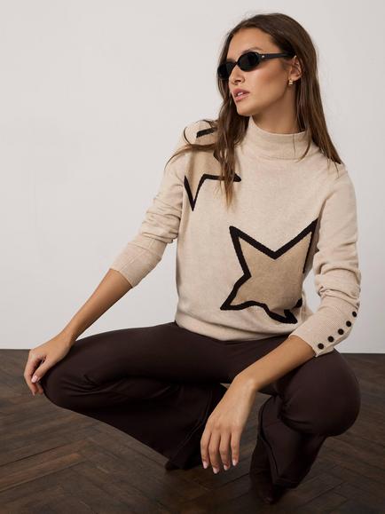 Mint Velvet Star Detail with Cashmere Jumper, Natural - view 2, Natural