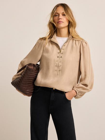 Mint Velvet Zip Detail Blouse, Natural