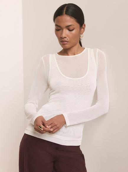 Mint Velvet Sheer Double Layer Top, White Ivory - view 2, White Ivory