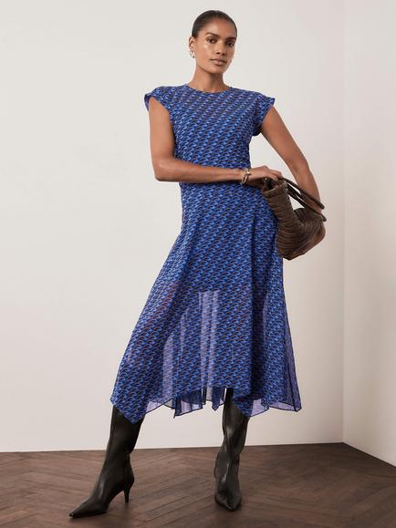 Mint Velvet Geo Print Midi Dress, Blue/Multi, Blue/Multi