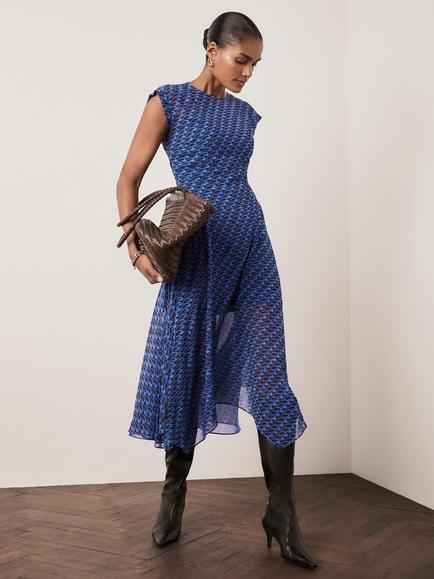 Mint Velvet Geo Print Midi Dress, Blue/Multi - view 2, Blue/Multi