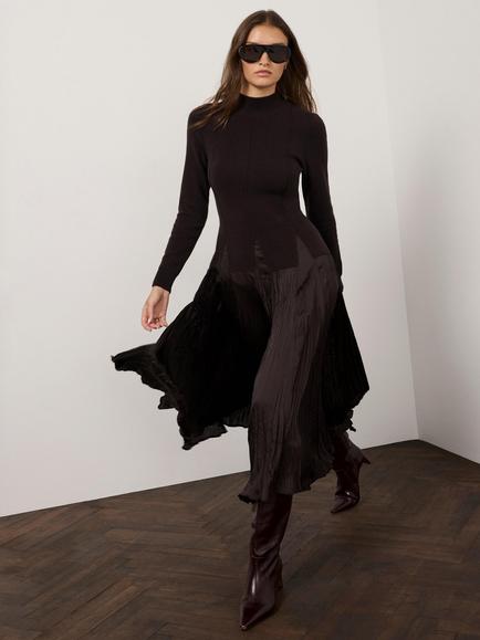 Mint Velvet Layered Knit with Cashmere Midi Dress, Brown, Brown